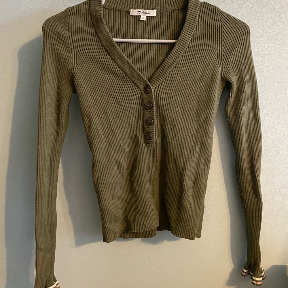 Madewell Long-Sleeve, XS, Green/White/Pink